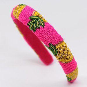 ** HANDMADE INDIA SEED BEAD PINEAPPLE PRINTED HEADBAND **